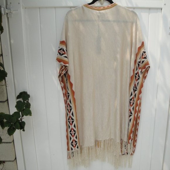 Sundance Poncho Women's Idol Mind Boho Southwestern Gold Cream S-M New Fringe - Picture 4 of 5